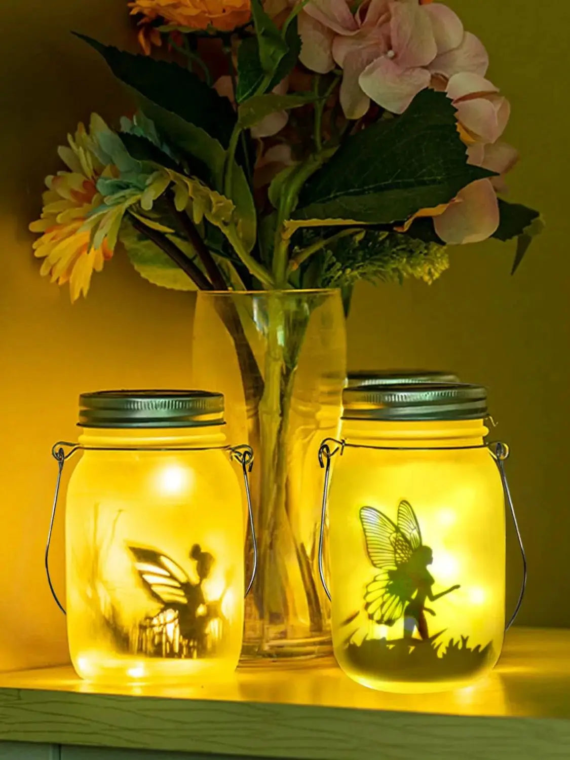 Glass Fairy Lamp - Solar Mason Jar Lantern, IP65 Waterproof Outdoor Hanging Light - Warm