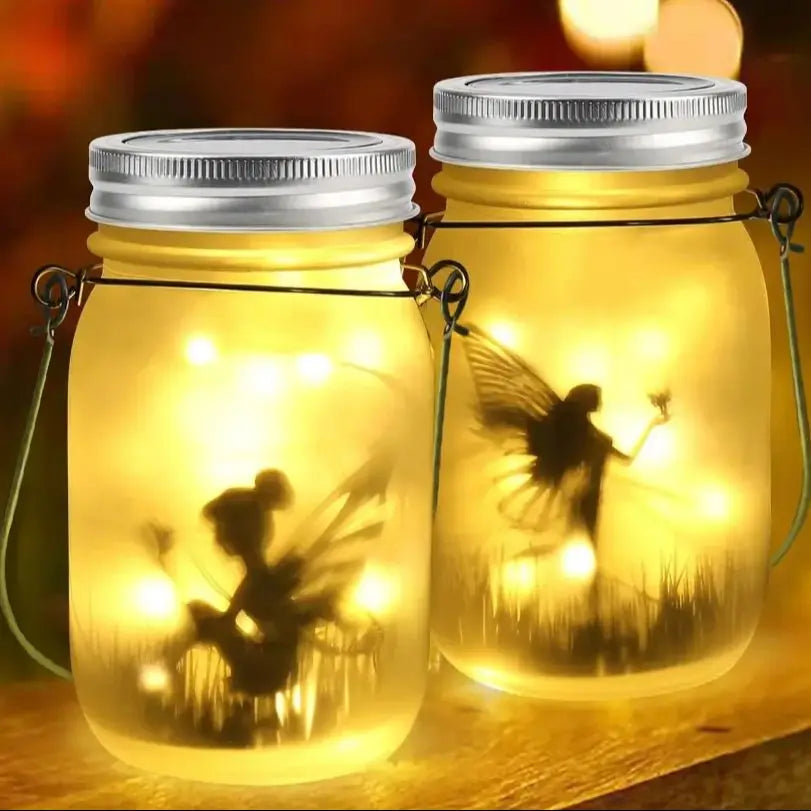 Enchanting Solar Fairy Lantern with LED Glow – Waterproof Frosted Glass Mason Jar Light for Outdoor Decor 