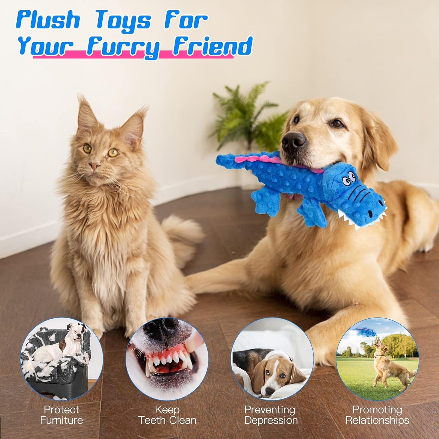 Pawellure Indestructible Squeaky Dog Toy – Tough Crocodile Plush for Aggressive Chewers