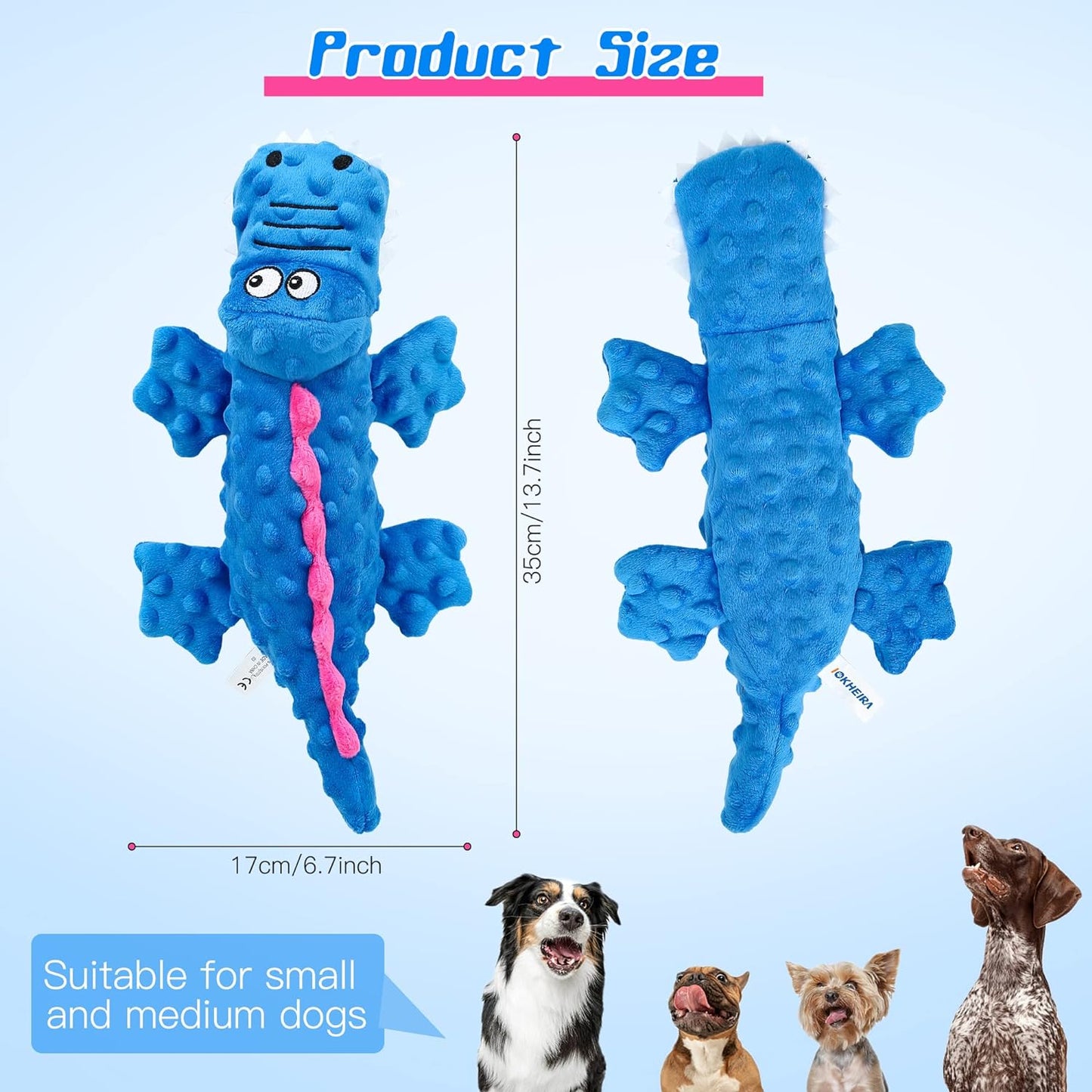 Pawellure Indestructible Squeaky Dog Toy – Tough Crocodile Plush for Aggressive Chewers