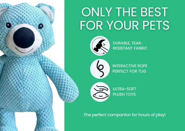 FurLuxe Indestructible Calming Bear Plush – Durable Squeaky Dog Toy for Heavy Chewers