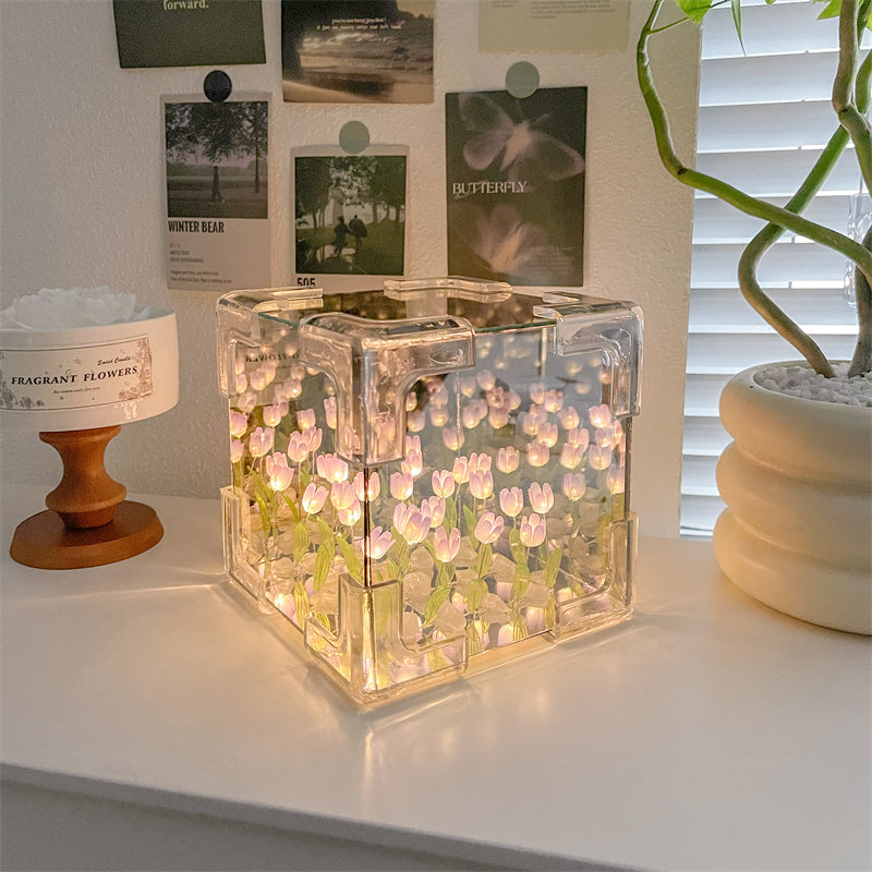 Royallure DIY Tulip Infinity Cube Mirror Night Light Lamp - 5 Colors