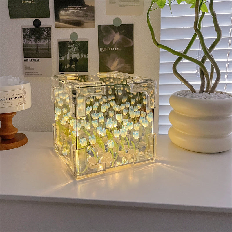 Royallure DIY Tulip Infinity Cube Mirror Night Light Lamp - 5 Colors