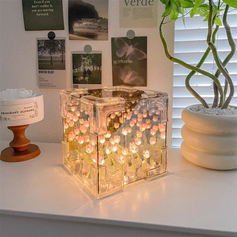 Royallure DIY Tulip Infinity Cube Mirror Night Light Lamp - 5 Colors