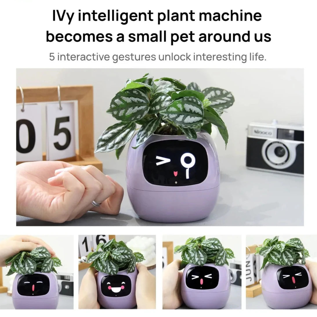 Smart Plant Pot with AI Sensors – Interactive Planter for Easy Plant Care - Purple