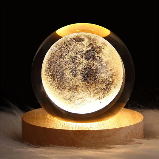 Crystal Ball Light with 3D galaxy projections, USB-powered night light for creating a cozy atmosphere, ideal for bedrooms and relaxation.