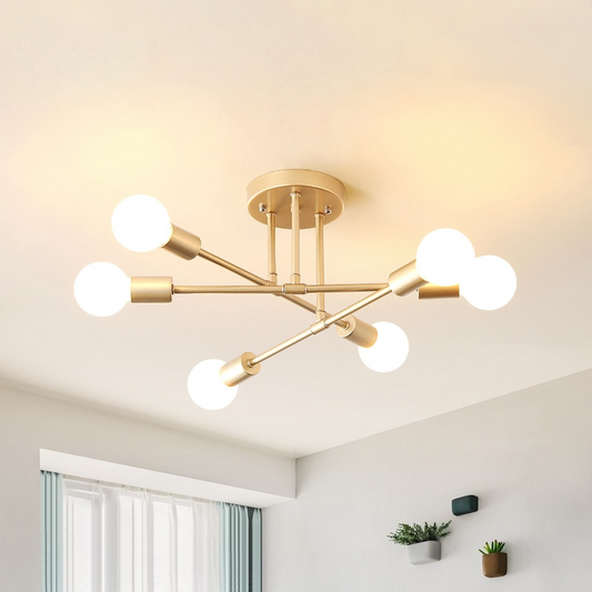 Royallure Stunning Mid-Century Sputnik Chandelier - Unique 6-Light Fixture - Gold Brass