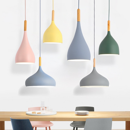 RoyaleGlow Nordic Wood Macaroon Pendant Lights – Modern Elegance for Dining Spaces - Pink / Style A