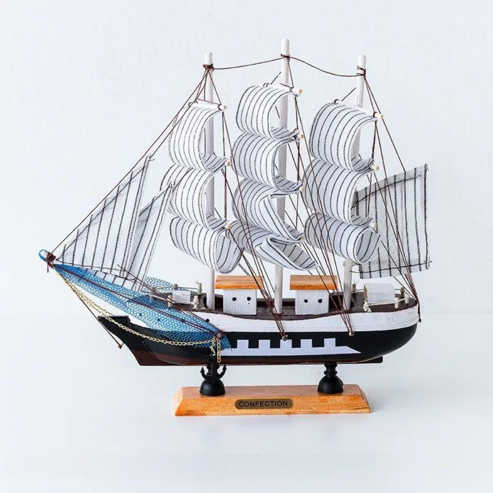 Royaleva Nordic Wooden Sailboat Sculpture - LED Lit Decor Piece, Battery-Powered - Brown