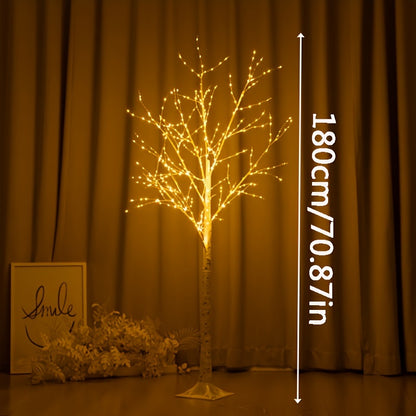 White Birch Tree LED floor lamp with flexible branches, 1.8m height, USB powered, perfect for bedroom and living room decor.