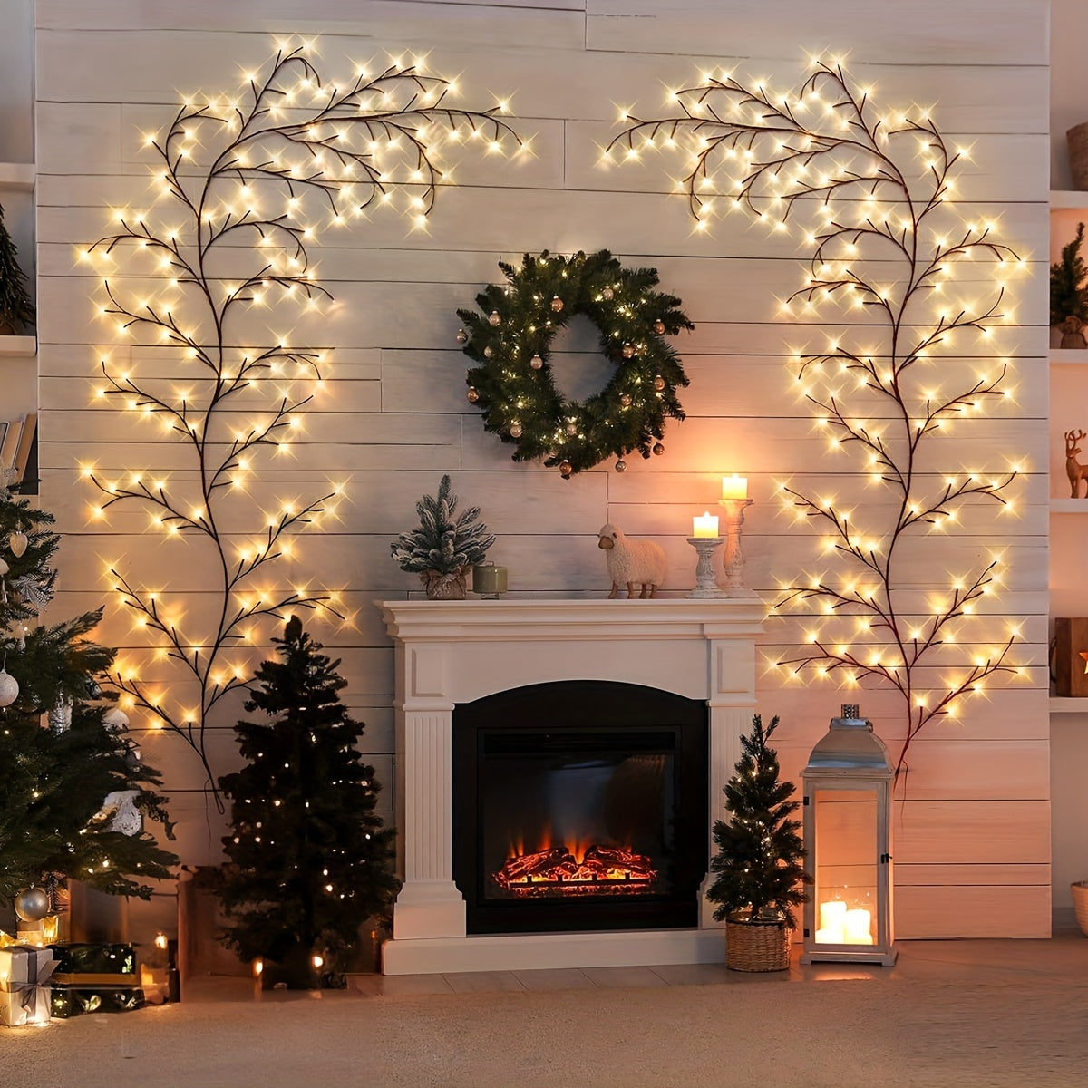 Christmas Vine Tree Lamp with 72/96 LED lights, flexible branches, and 8 lighting modes for home decoration, USB plug-in design.