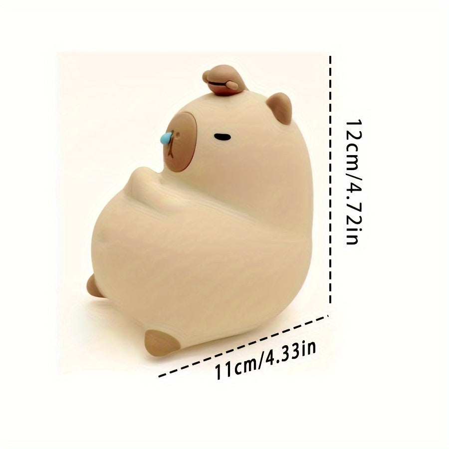 Capybara lamp with soft color-changing light, USB powered and rechargeable, perfect for kids' rooms, nurseries, or living room decor.