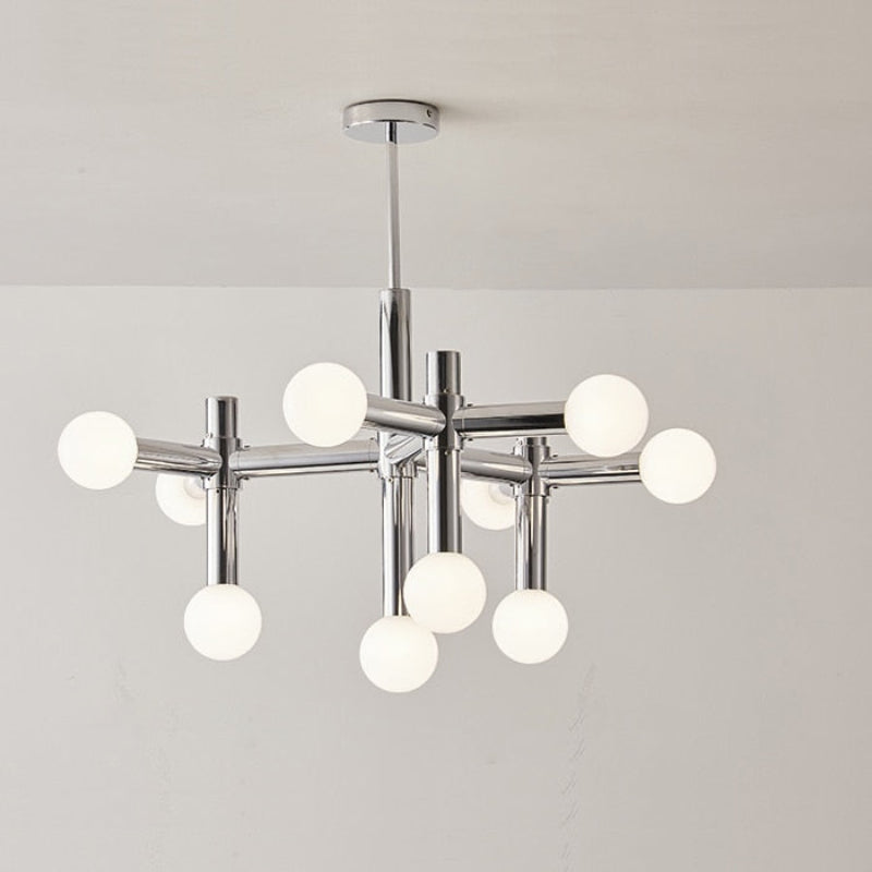 RoyaleGlow Modern Chrome Glass Orb Chandelier - Elegant Ceiling Fixture - Medium 10 Heads