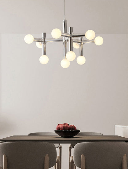 RoyaleGlow Modern Chrome Glass Orb Chandelier - Elegant Ceiling Fixture - Medium 10 Heads