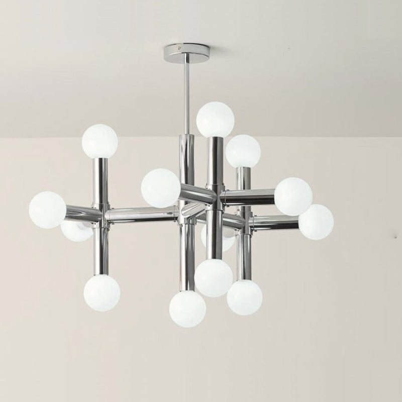 RoyaleGlow Modern Chrome Glass Orb Chandelier - Elegant Ceiling Fixture - Medium 10 Heads