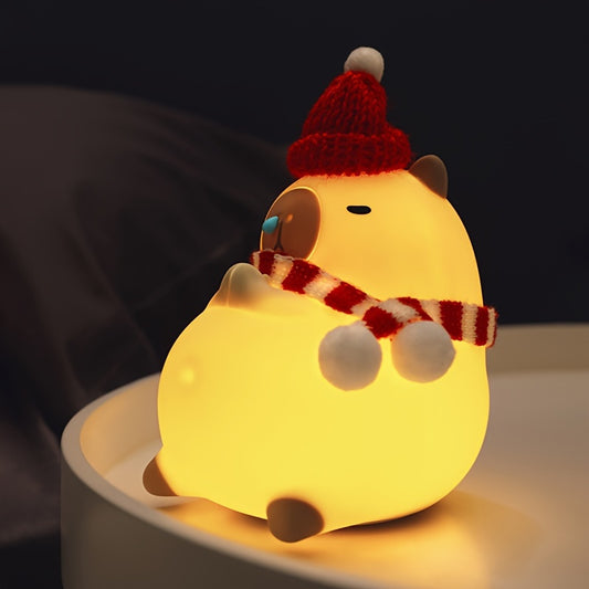 Capybara lamp with soft color-changing light, USB powered and rechargeable, perfect for kids' rooms, nurseries, or living room decor.