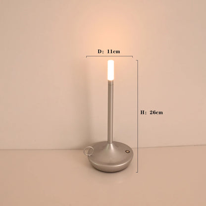 Rechargeable Candle Table Lamp - Modern Dimmable Light for Bedroom & Camping - Silver