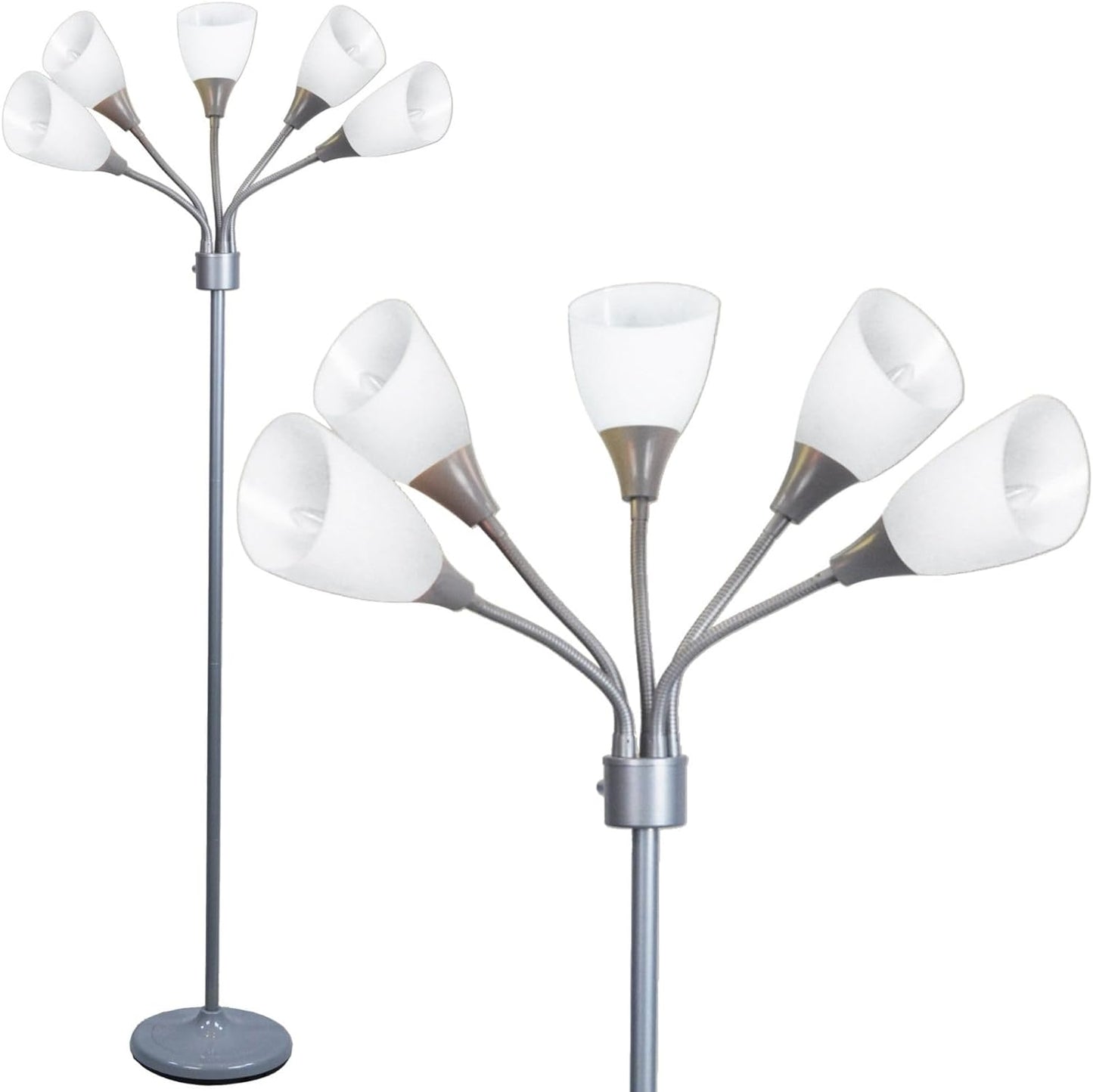 Floor Lamp for Bedroom Multi Head 5 Light Bright Floor Lamp - Medusa 5 Light Standing Lamp -Floor Lamps for Bedroom Spider Lamp 5 Acrylic White Shades Standing Light Spider Lamp Silver Floor Lamp