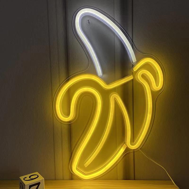 RoyaleGlow LED Neon Sign - "Good Vibes" Bright Pink LED Wall Light - BANANA - 46*29.5cm