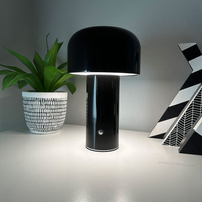 Royaleva Chic Modern Wireless Mushroom Lamp – 3 Brightness Settings, Cordless & USB Rechargeable - Black