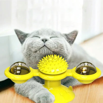 Pawellure Interactive Cat Windmill Toy with Catnip & Glow-in-the-Dark Ball - Multi-Function Scratching & Grooming Tool for Cats