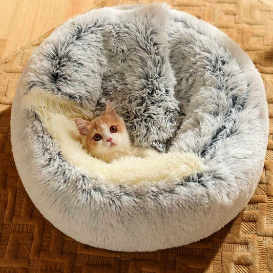 Furora Cozy Cocoon Calming Cat Bed - Plush, Ergonomic Design for Stress Relief and Joint Comfort - Machine Washable, Non-Slip Base