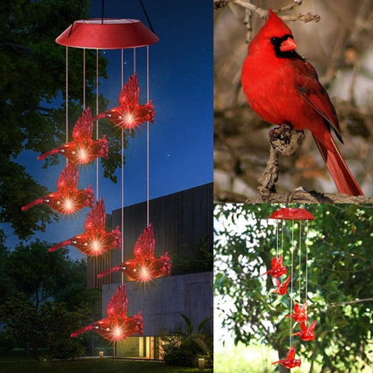 RoyaleGlow Solar Cardinal Wind Chime with Color Changing Lights for Garden Decor