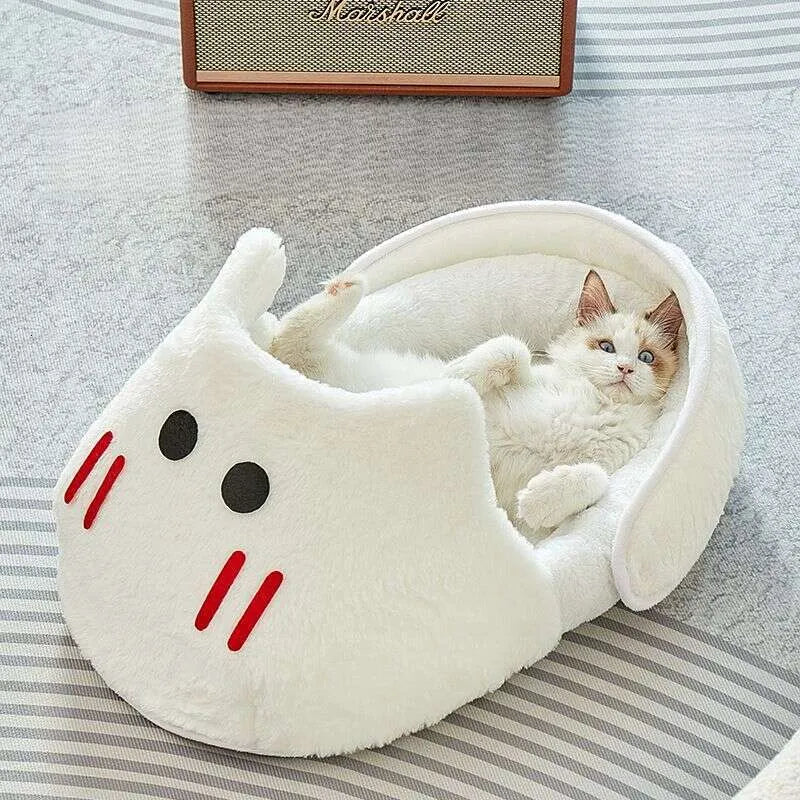 Royaleva Universal Cat Nest - Cozy Slipper Bed for Cats and Small Dogs - white / S