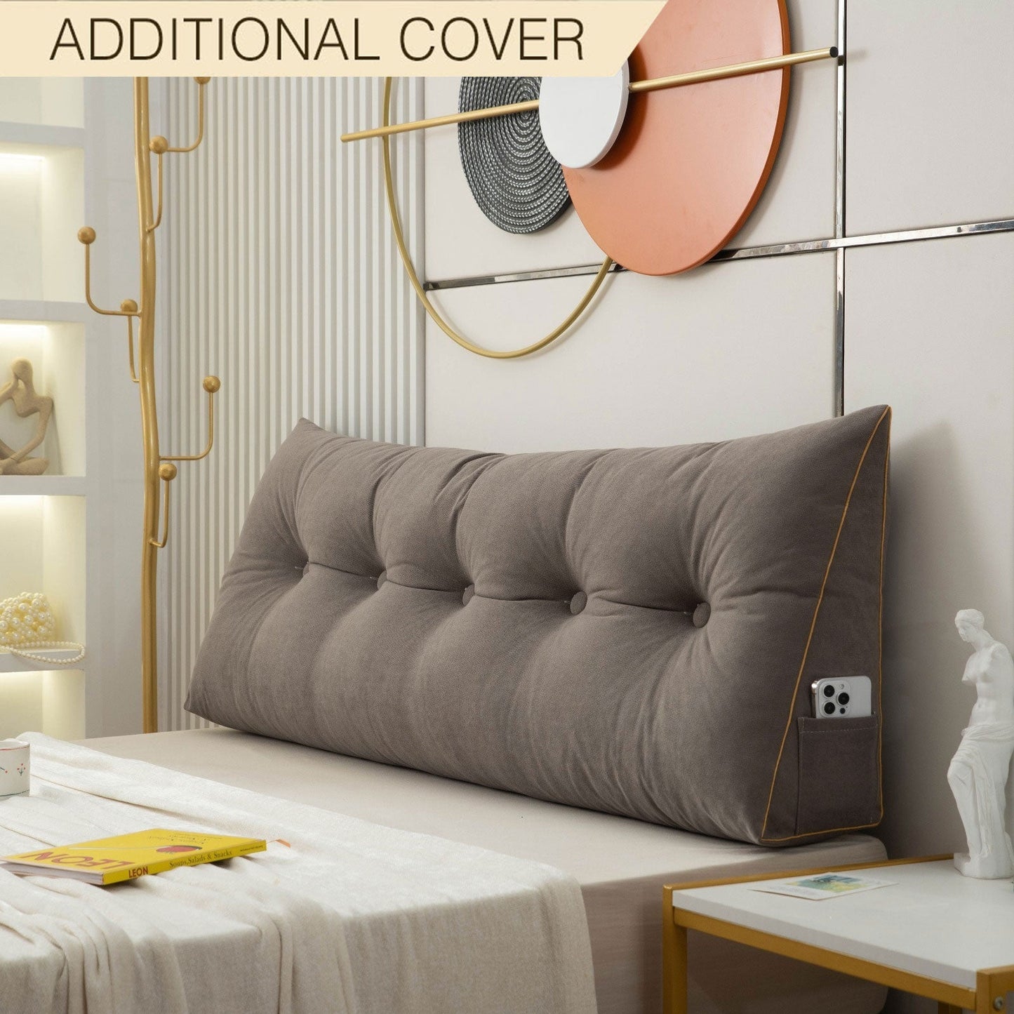 Royaleva Luxury Chic Wedge Pillow Cover - Extra Removable Covers for Versatile Style - Charcoal / Small - 100x50x20cm