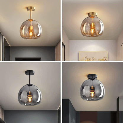 Royallure Copper Glass Semi Flush Mount Ceiling Light - Vintage Charm & Modern Elegance