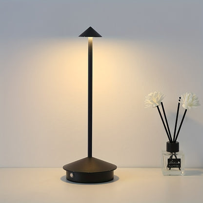 Cordless rechargeable LED desk lamp with touch control and mid-century modern design, perfect for indoor and outdoor use.