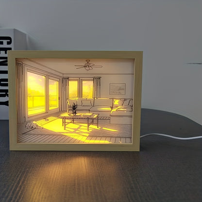 Lighting Painting, 3-Color Adjustable LED Luminous Frame with Acrylic Shadow for Living Room Decor - Sunny Day