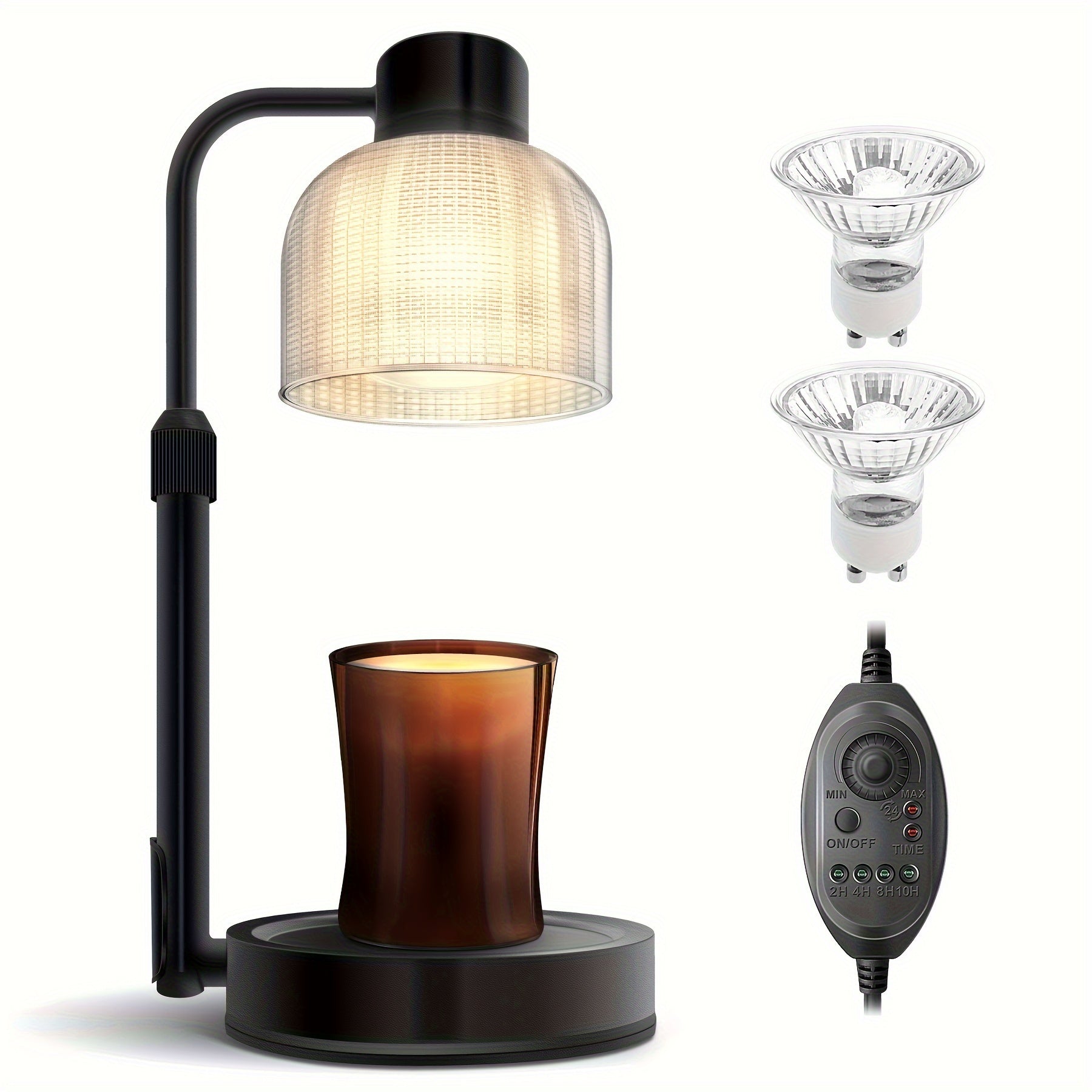 Candle warmer lamp with adjustable height and dimmable light, offering safe candle warming for home decor and aromatherapy.