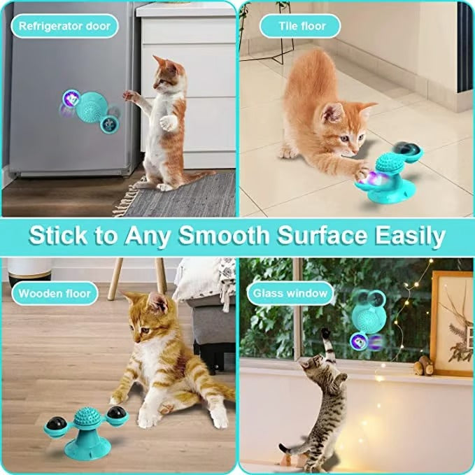 Pawellure Interactive Cat Windmill Toy with Catnip & Glow-in-the-Dark Ball - Multi-Function Scratching & Grooming Tool for Cats