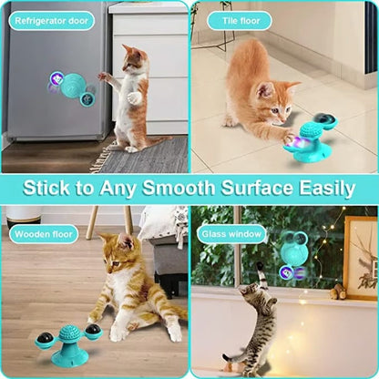 Pawellure Interactive Cat Windmill Toy with Catnip & Glow-in-the-Dark Ball - Multi-Function Scratching & Grooming Tool for Cats