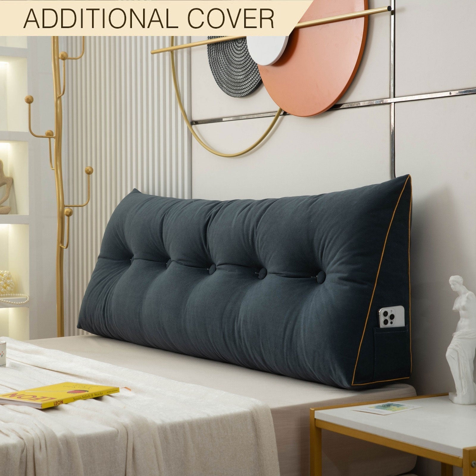 Royaleva Luxury Chic Wedge Pillow Cover - Extra Removable Covers for Versatile Style - Dark Blue / Small - 100x50x20cm