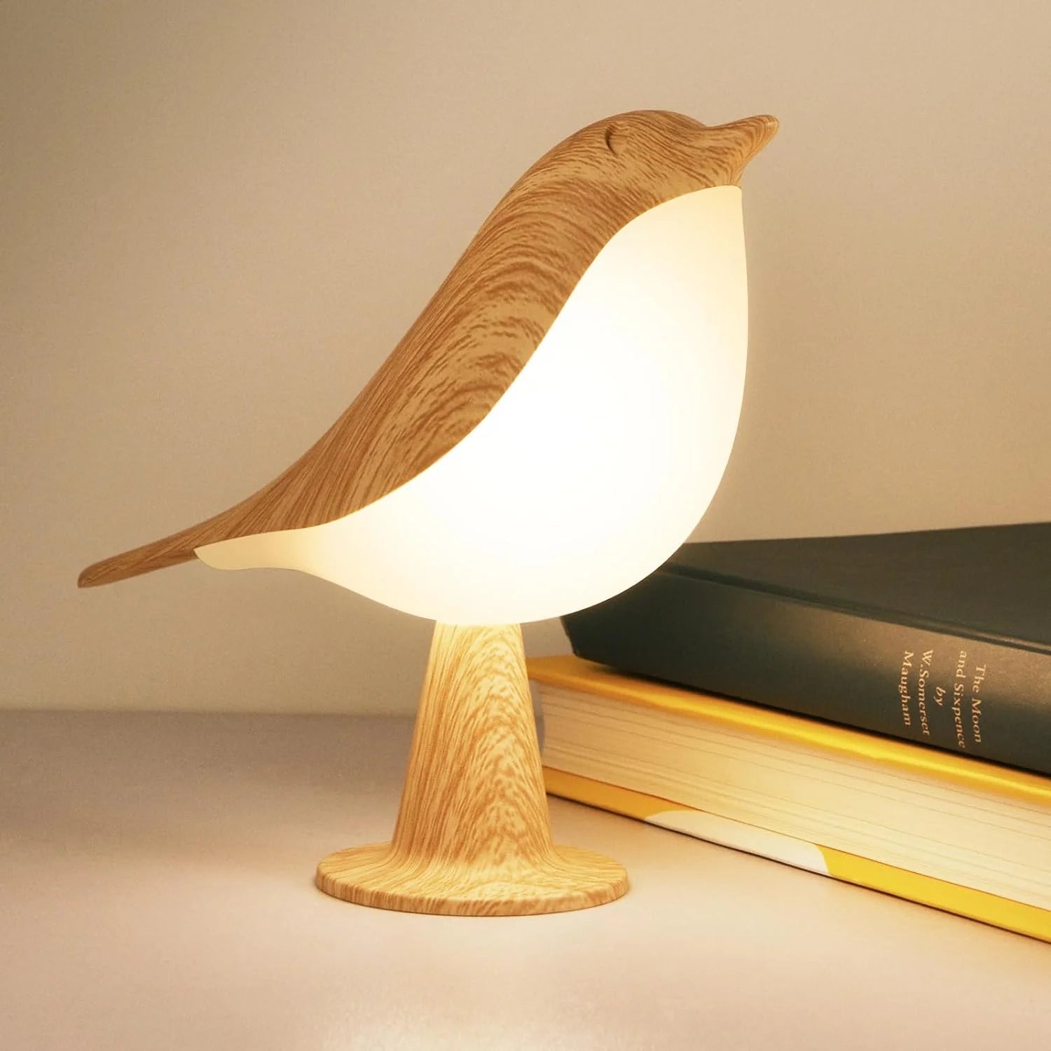 Touch-Control Wooden Bird Night Light - Rechargeable LED Bedside Lamp - Default Title