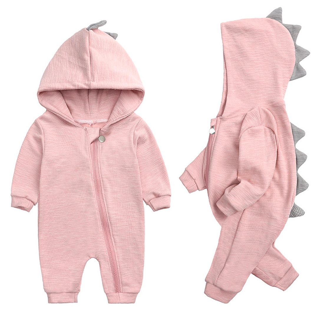 Royaleva Dinosaur Baby Onesie - Soft Cotton Hooded Romper for Newborns & Infants - Pink / 0-3 Months