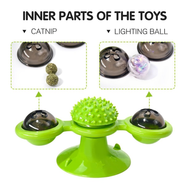 Pawellure Interactive Cat Windmill Toy with Catnip & Glow-in-the-Dark Ball - Multi-Function Scratching & Grooming Tool for Cats