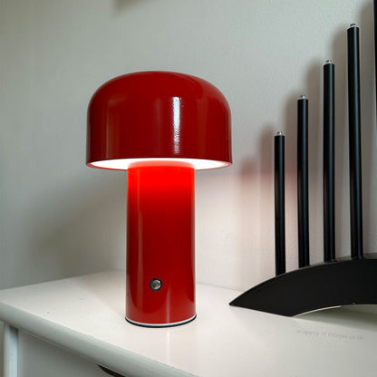 Royaleva Chic Modern Wireless Mushroom Lamp – 3 Brightness Settings, Cordless & USB Rechargeable - Red