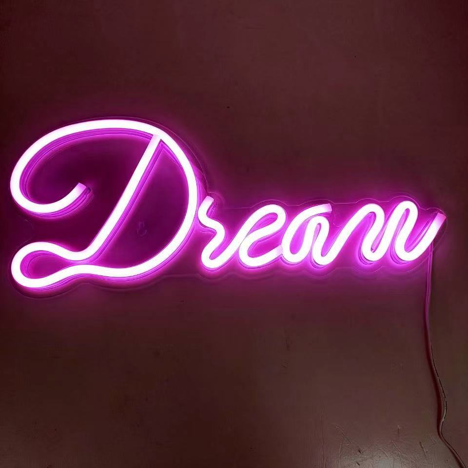 RoyaleGlow LED Neon Sign - "Good Vibes" Bright Pink LED Wall Light - DREAM - 42*18cm