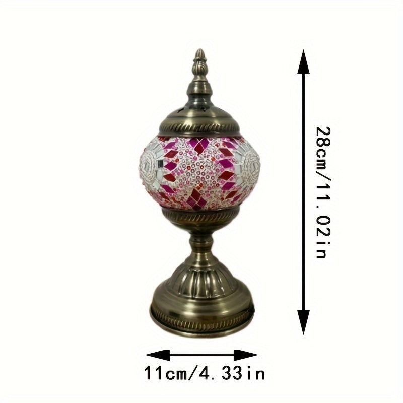 Colorful Turkish mosaic lamp with handcrafted glass design, USB-powered, perfect for creating a cozy, artistic atmosphere in the bedroom or living room.