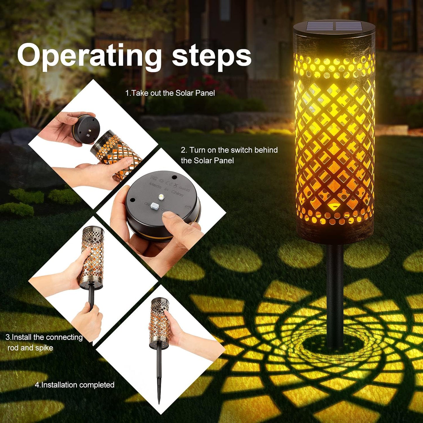 6 Pack Solar Pathway Lights Outdoor, Solar Lights Bright Metal Retro Solar Garden Lights Decorative Waterproof Solar Powered Led Landscape Lighting for Path Lawn Patio Yard Walkway