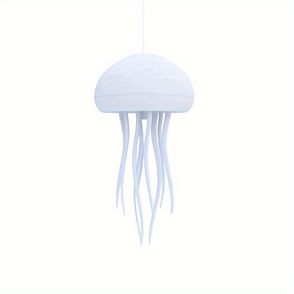 Jellyfish lamp with modern color-changing LED lights, USB rechargeable, featuring a sleek design and adjustable base for home decor.