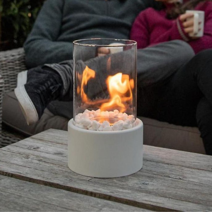 Elegant Everlasting Flame Oil Lamp with a clear glass cylinder and metal frame