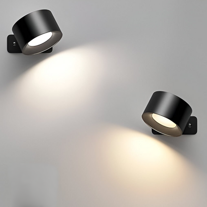 Spotlight Cordless Wall Lamp with 360° rotation, dimmable and rechargeable design for modern home decor.