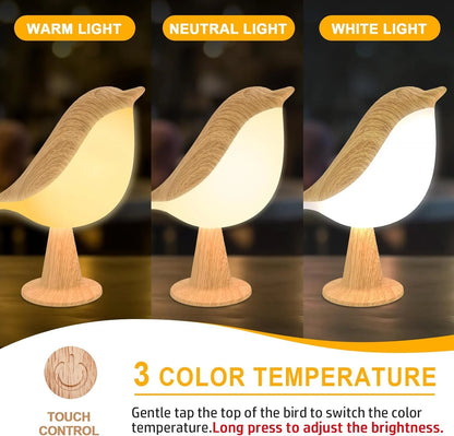 Touch-Control Wooden Bird Night Light - Rechargeable LED Bedside Lamp - Default Title