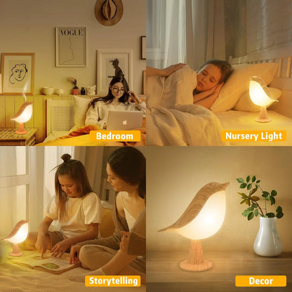 Touch-Control Wooden Bird Night Light - Rechargeable LED Bedside Lamp - Default Title