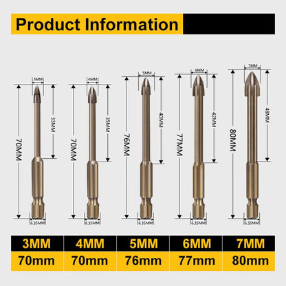 Royallure Universal Drill Bit Set for Glass, Tile & Marble - 5 Sizes, High-Quality YG6X Alloy, Fast & Smooth Drilling