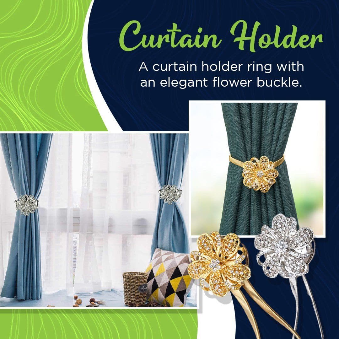 Royallure Elegant Magnetic Curtain Tieback with Floral Design and Sparkling Gems